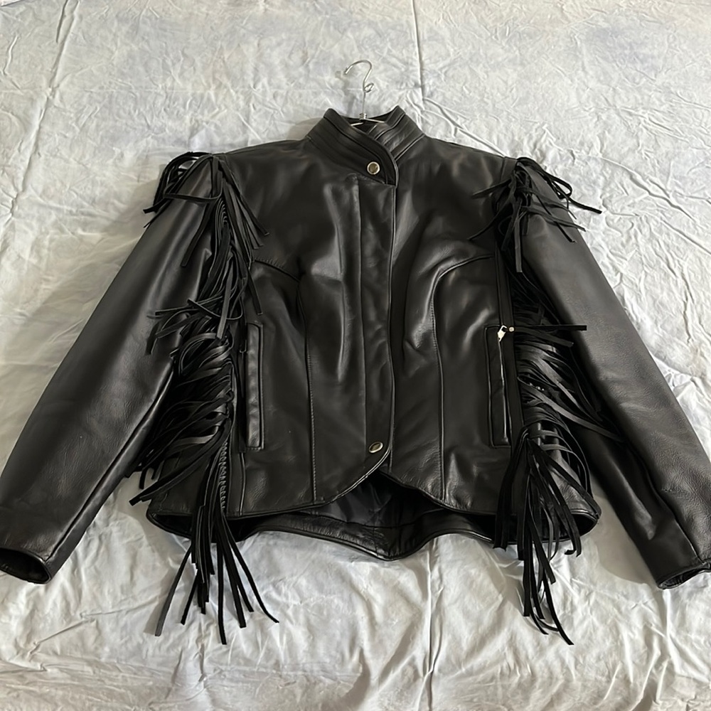 Black Harley Davidson lined leather motorcycle jacket size XS